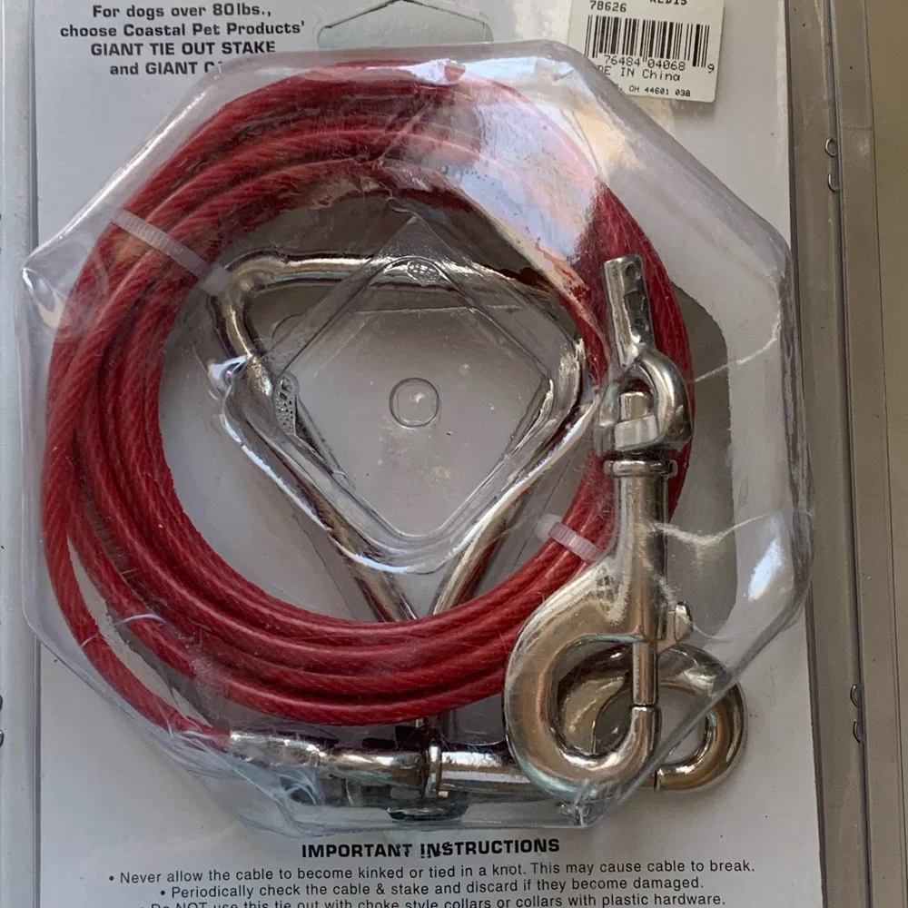 TITAN 15’ Red Tie Out Cable Spiral Stake Dogs up to 80 Pounds Rust Resistant